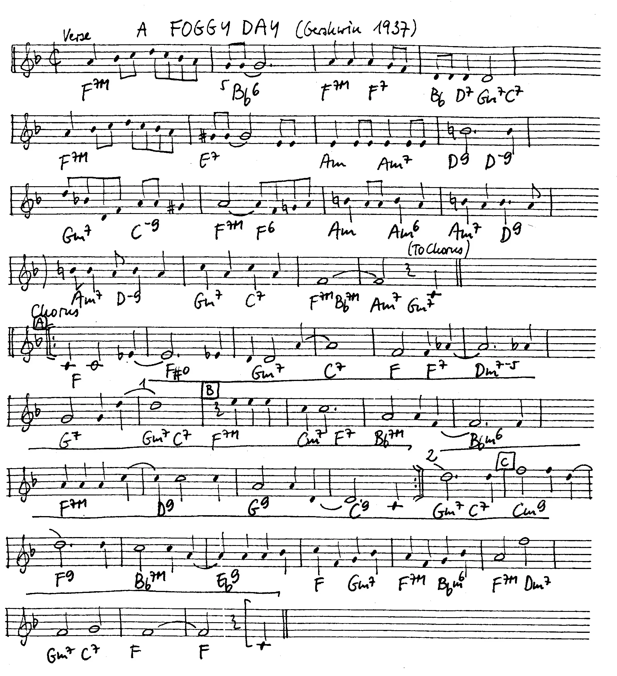 a foggy day free jazz leadsheet - Courtesy of the Jungle Jazz Band